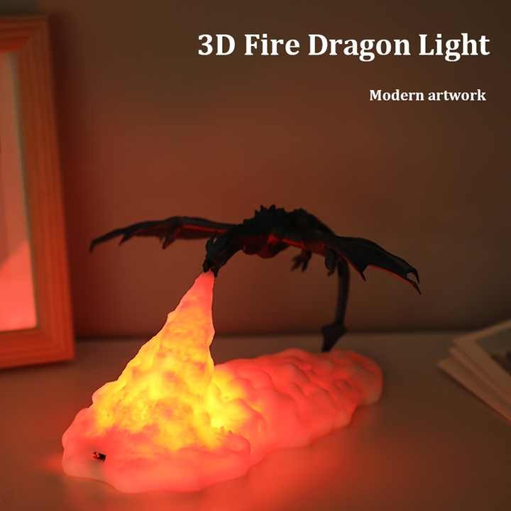 NNEDSZ Red Fire Dragon 3D Printed LED Dragon Flame Night Light – Unique Decorative Lamp for Desk, Bedroom & Gift Ideas-0